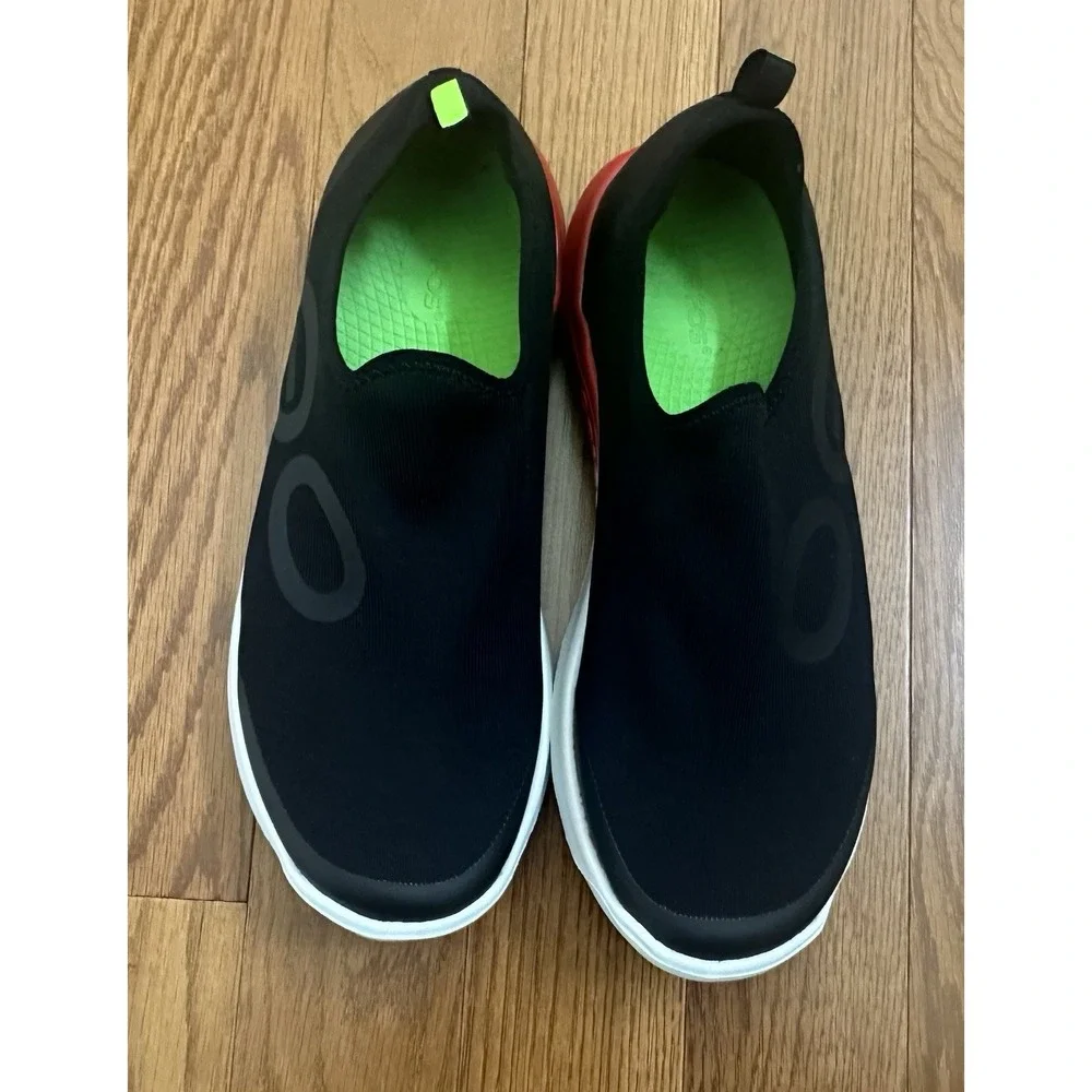 OOFOS Sport Mens Size 12.5 Black Fire Red Fade Slip On Recovery Shoes